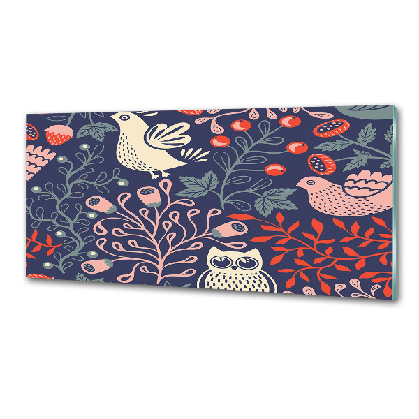 Panel do kuchni Kury sowa rośliny