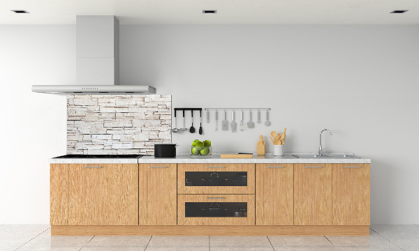 Glazen achterwand keuken Witte stenen muur