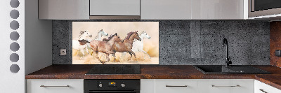 Spatscherm keuken Paarden in galop