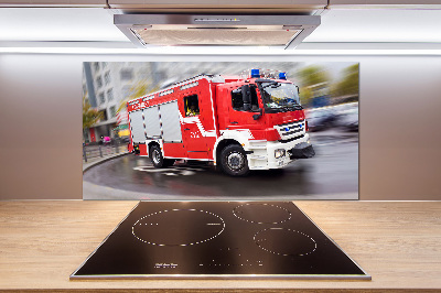 Glazen achterwand keuken Brandweerwagen
