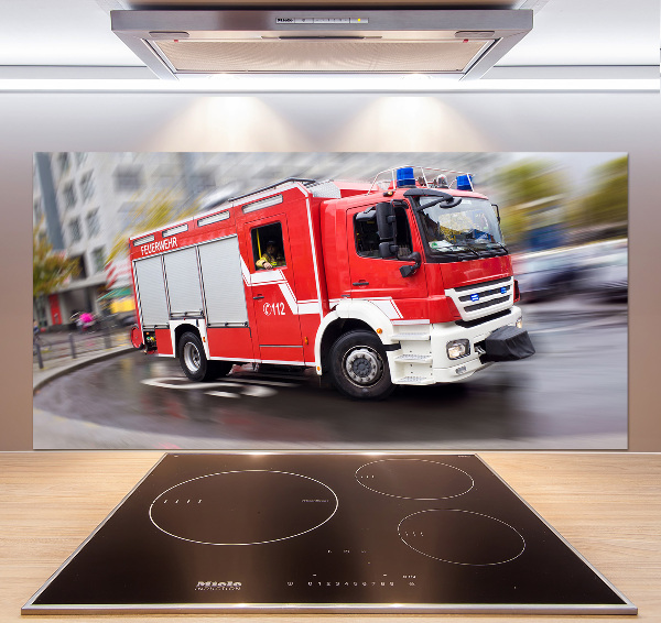 Glazen achterwand keuken Brandweerwagen