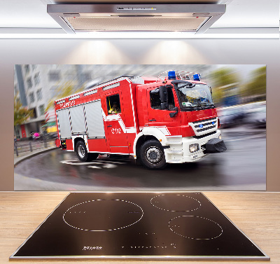 Glazen achterwand keuken Brandweerwagen