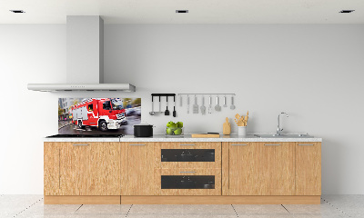 Glazen achterwand keuken Brandweerwagen
