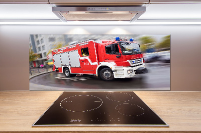 Glazen achterwand keuken Brandweerwagen