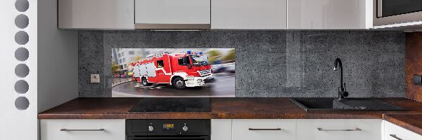 Glazen achterwand keuken Brandweerwagen