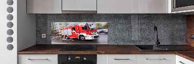 Glazen achterwand keuken Brandweerwagen