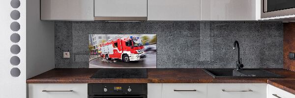 Glazen achterwand keuken Brandweerwagen