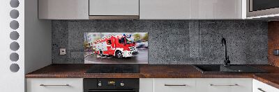 Glazen achterwand keuken Brandweerwagen