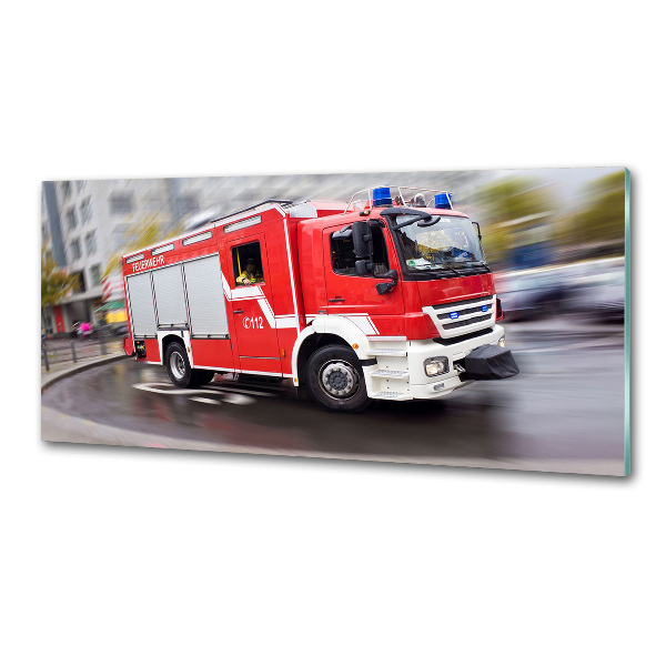 Glazen achterwand keuken Brandweerwagen