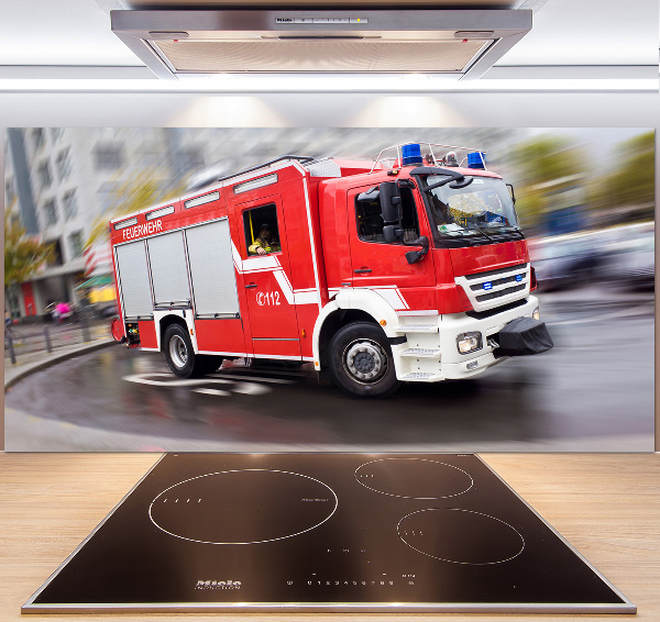 Glazen achterwand keuken Brandweerwagen