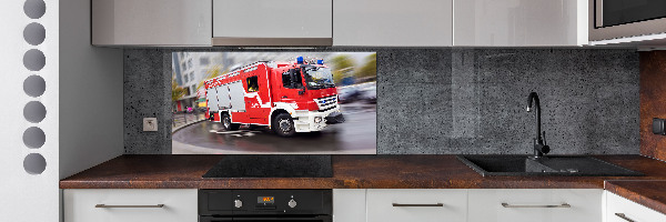 Glazen achterwand keuken Brandweerwagen