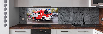 Glazen achterwand keuken Brandweerwagen