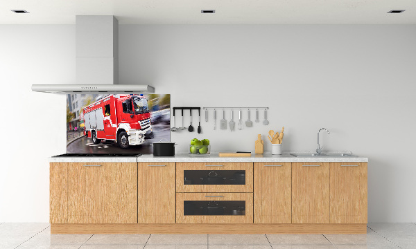 Glazen achterwand keuken Brandweerwagen