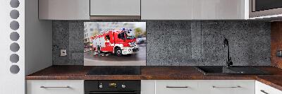 Glazen achterwand keuken Brandweerwagen