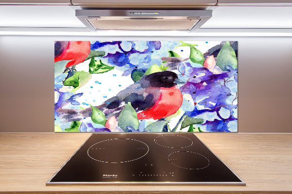 Spatscherm keuken Vogel en bloemen