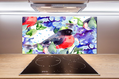 Spatscherm keuken Vogel en bloemen