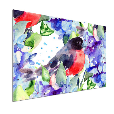 Spatscherm keuken Vogel en bloemen