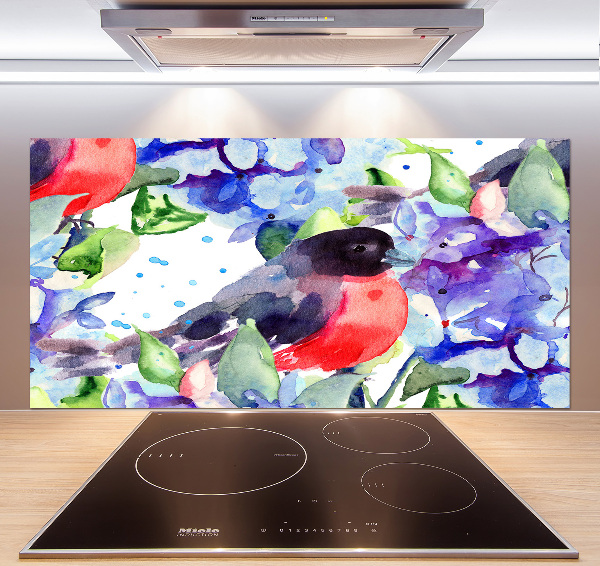 Spatscherm keuken Vogel en bloemen
