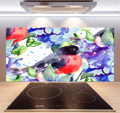 Spatscherm keuken Vogel en bloemen