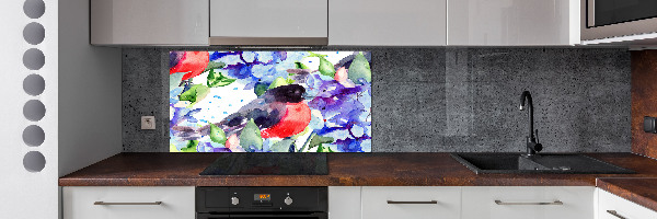 Spatscherm keuken Vogel en bloemen
