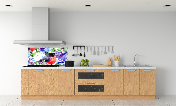 Spatscherm keuken Vogel en bloemen