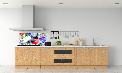 Spatscherm keuken Vogel en bloemen