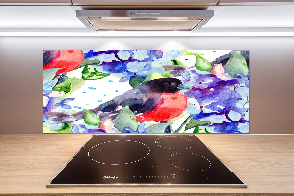 Spatscherm keuken Vogel en bloemen