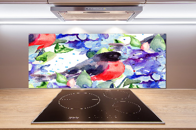 Spatscherm keuken Vogel en bloemen