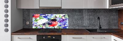 Spatscherm keuken Vogel en bloemen