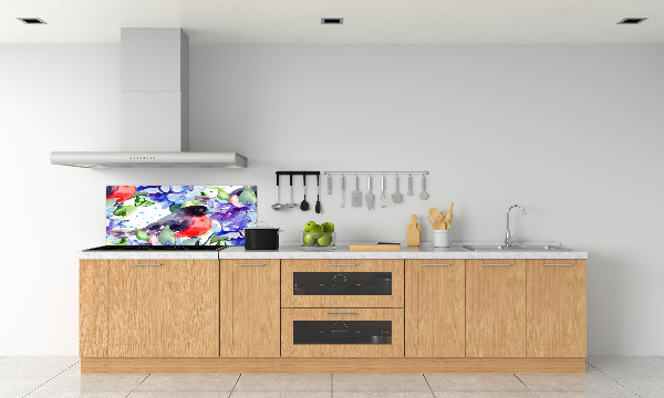Spatscherm keuken Vogel en bloemen