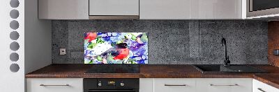 Spatscherm keuken Vogel en bloemen