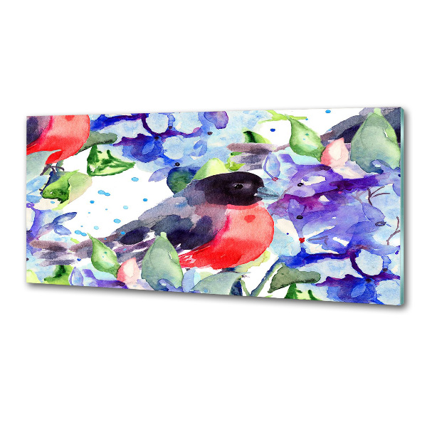 Spatscherm keuken Vogel en bloemen