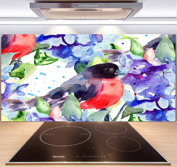 Spatscherm keuken Vogel en bloemen