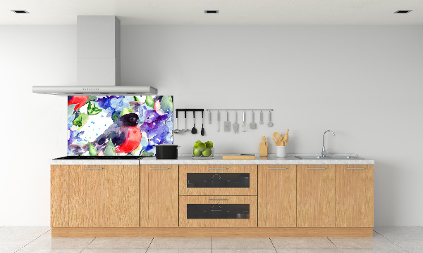 Spatscherm keuken Vogel en bloemen
