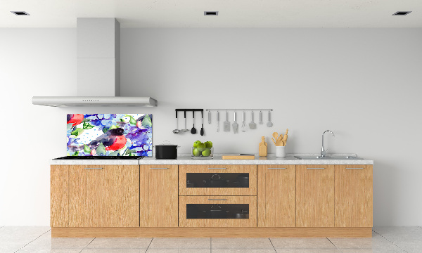 Spatscherm keuken Vogel en bloemen