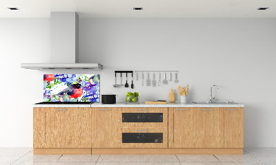 Spatscherm keuken Vogel en bloemen