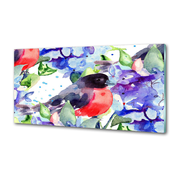 Spatscherm keuken Vogel en bloemen