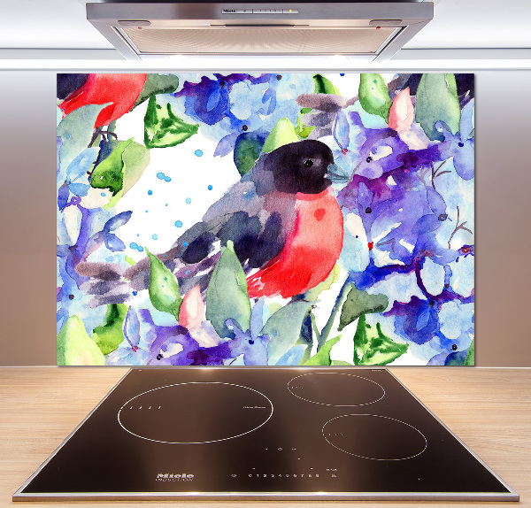 Spatscherm keuken Vogel en bloemen