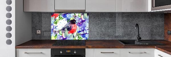 Spatscherm keuken Vogel en bloemen