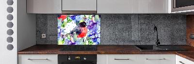 Spatscherm keuken Vogel en bloemen