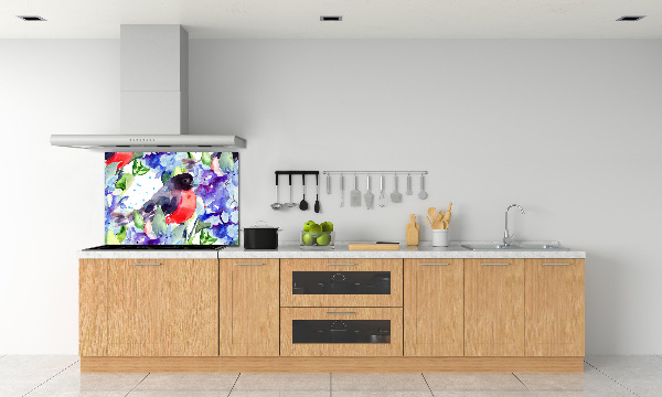 Spatscherm keuken Vogel en bloemen