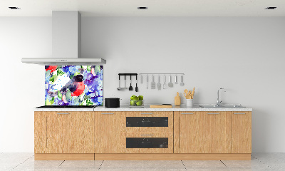 Spatscherm keuken Vogel en bloemen