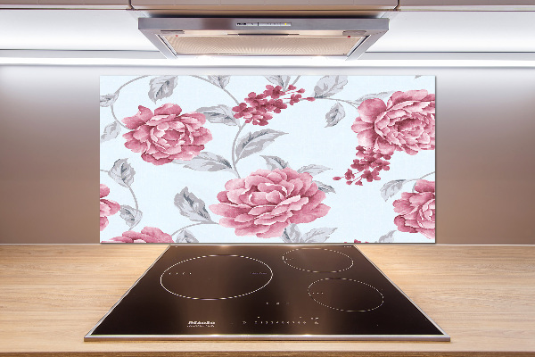 Glazen achterwand keuken Pioenrozen