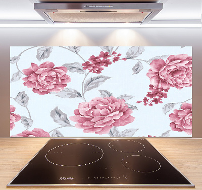 Glazen achterwand keuken Pioenrozen