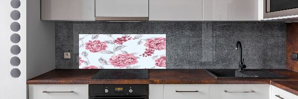 Glazen achterwand keuken Pioenrozen