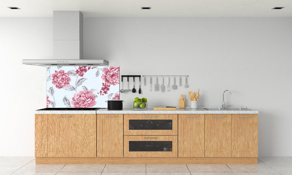 Glazen achterwand keuken Pioenrozen