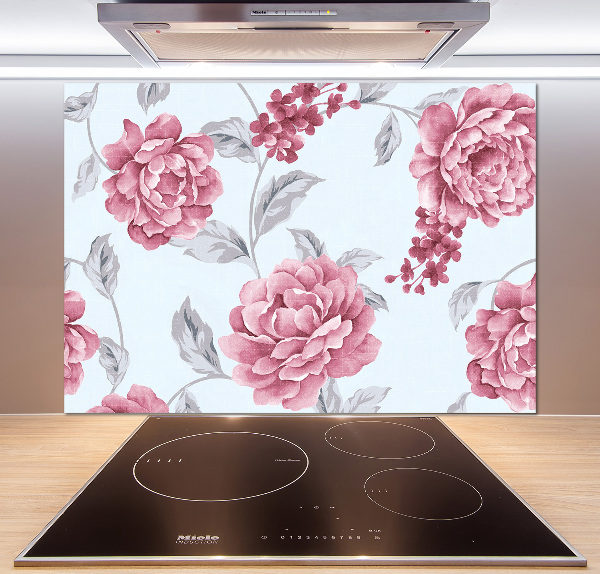 Glazen achterwand keuken Pioenrozen