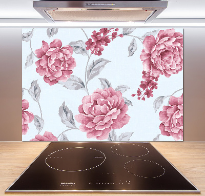 Glazen achterwand keuken Pioenrozen