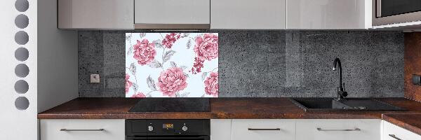 Glazen achterwand keuken Pioenrozen