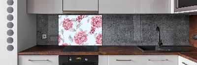 Glazen achterwand keuken Pioenrozen